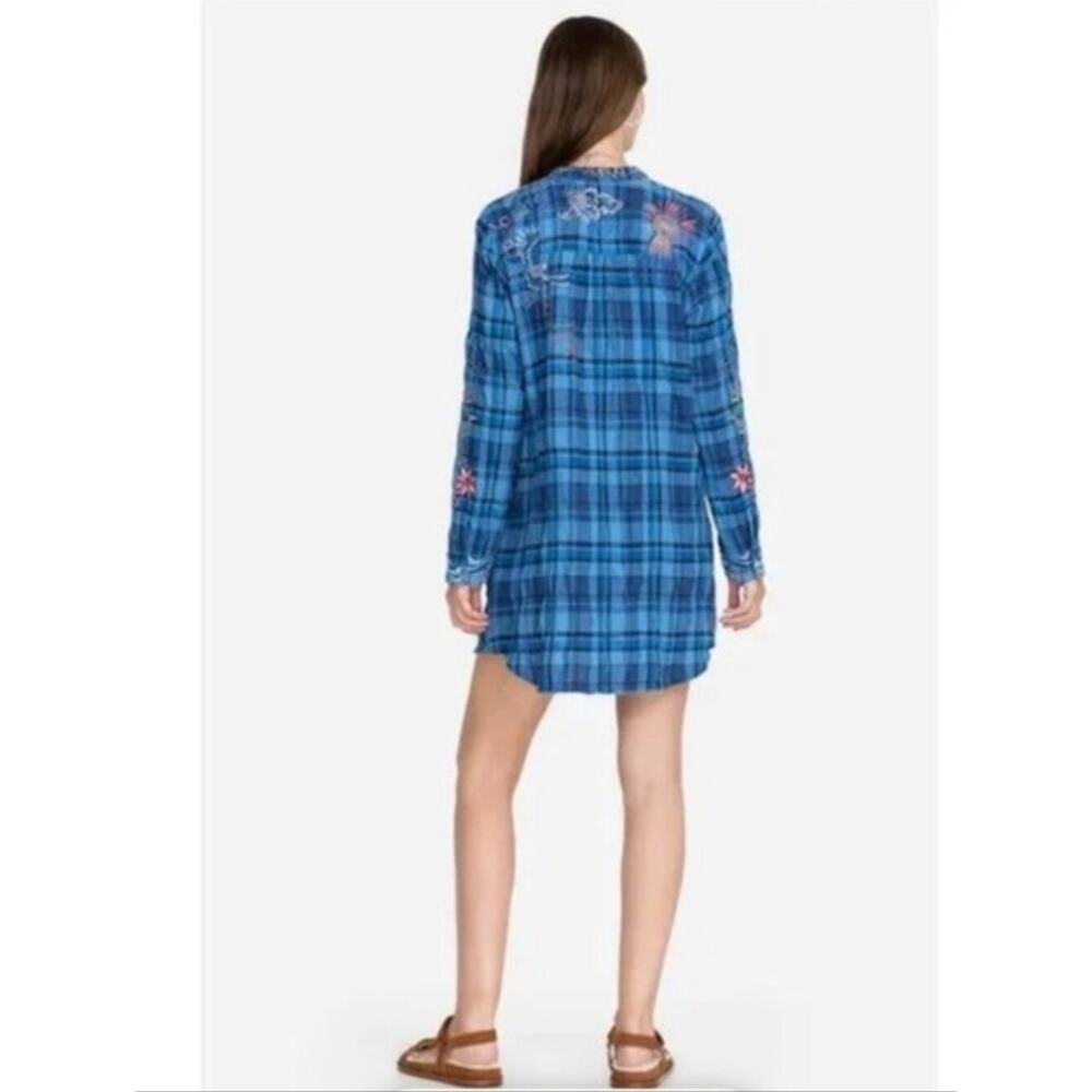 Johnny Was Carmen Henley Shirt Tunic Dress Blue Plaid Small - Picture 3 of 9